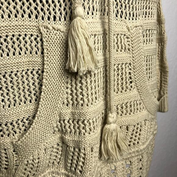II Sisters tan open crochet knit v neck hooded sweater tunic size M/L - Picture 5 of 16